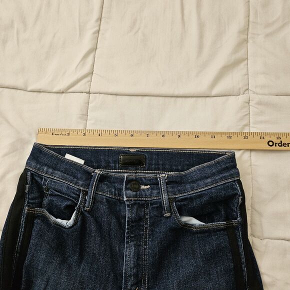 Mother Jeans 25 Blue Stunner Zip Ankle Step Fray Raw Hem Sweeping Racer Stretch - Picture 10 of 12